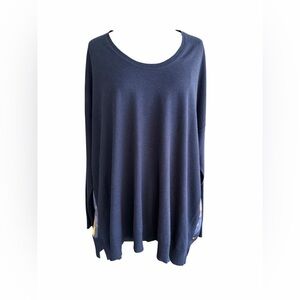 St. John Silk Cashmere Sweater Tunic Large Navy Floral Back Panel Scoop Neck